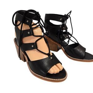Sol Sana Rudey sandals womens 37/6.5 Black Leather Lace up 2.5" block heel Boho